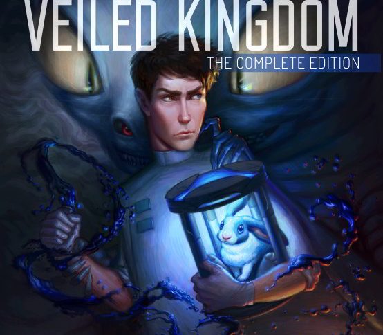 Cover for STEEL CITY, VEILED KINGDOM: THE COMPLETE EDITION - A man in a labcoat holding a rabbit on a strange device, with a monster in the background.