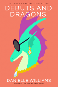 Cover for DEBUTS AND DRAGONS, featuring a green dragon wearing sunglasses, earrings, and a necklace